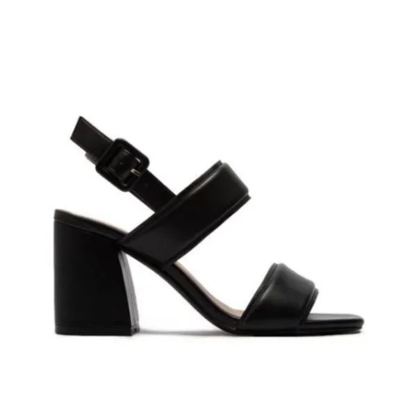 !! NEW !! Double Bland Square Toe Mid Heel Sandals in Black - Picture 2 of 7